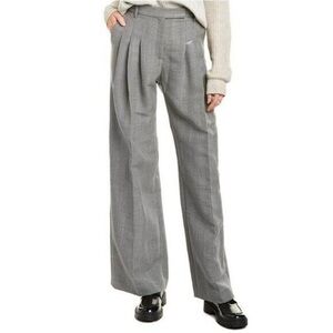 Partow Gideon Wool-Blend Wide Leg Plaid Pants in Grey, Black. Size 4